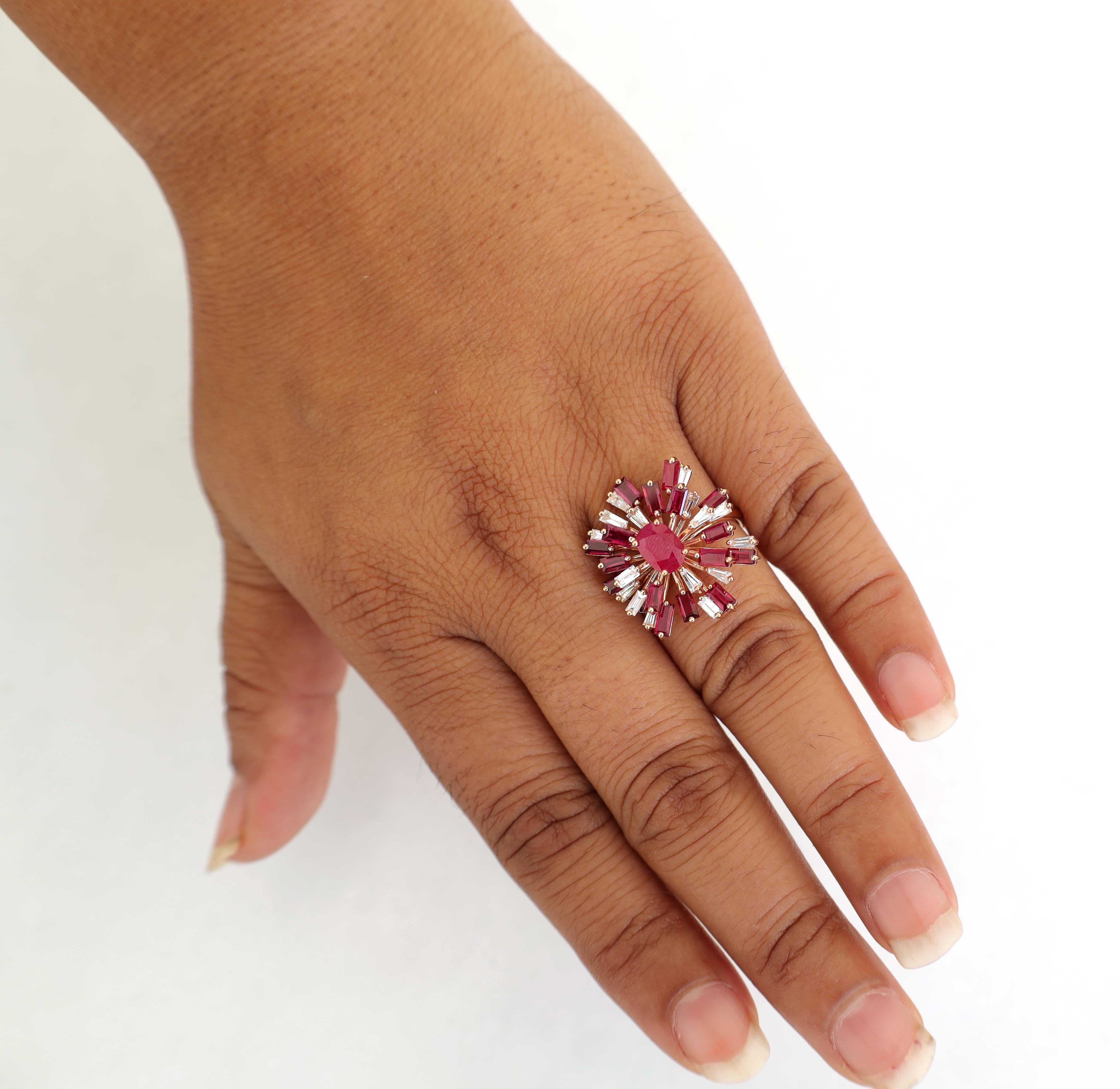 Baguette Cut Eye Catching Mozambique Ruby Ring For Sale