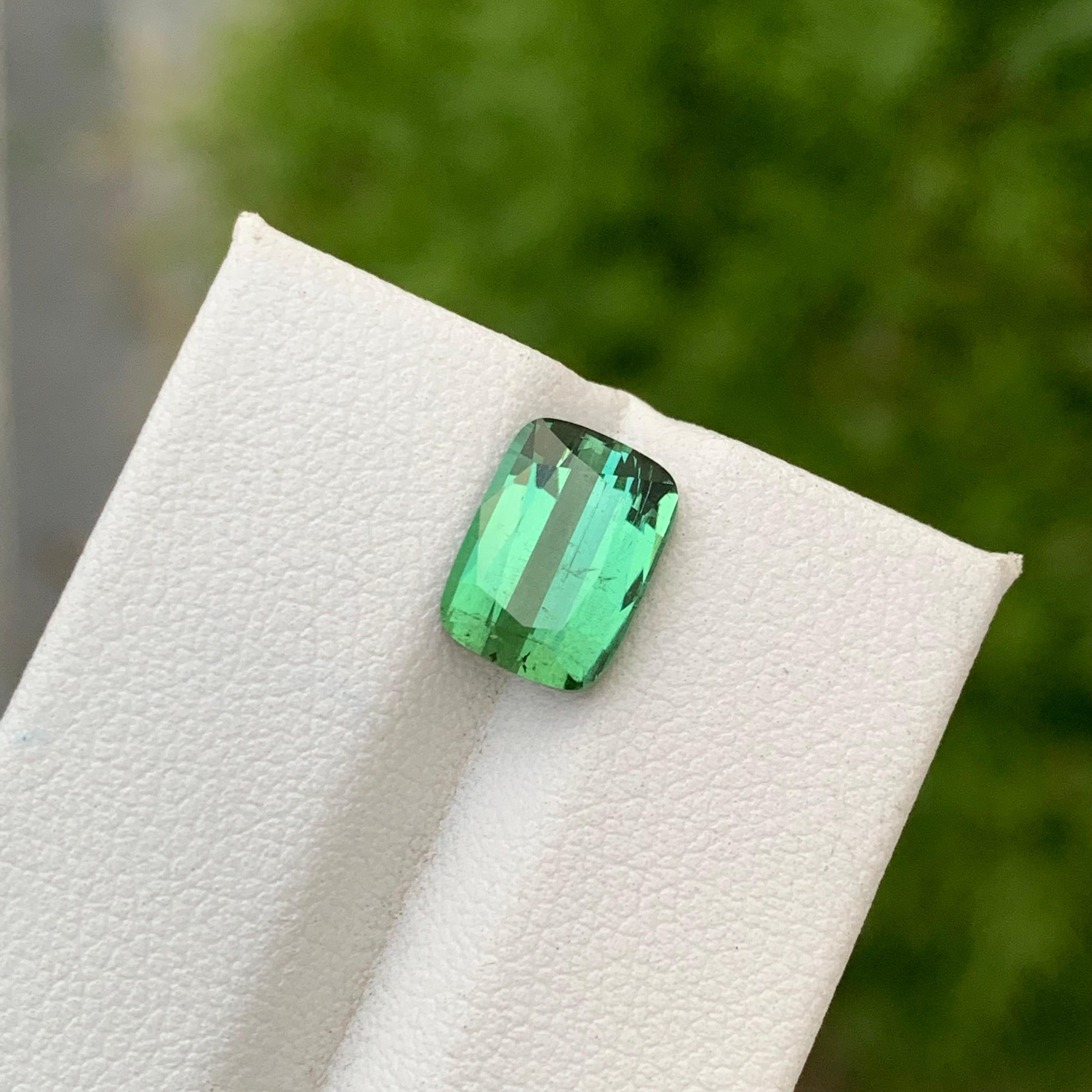 Loose Tourmaline 
Weight: 3.0 Carats 
Dimension: 9.5x7x5 Mm
Origin: Kunar Afghanistan 
Shape: Cushion
Color: Mint Green
Treatment: Non
Certificate: On Demand
Tourmaline is a gemstone with a remarkable spectrum of colors, showcasing an unparalleled