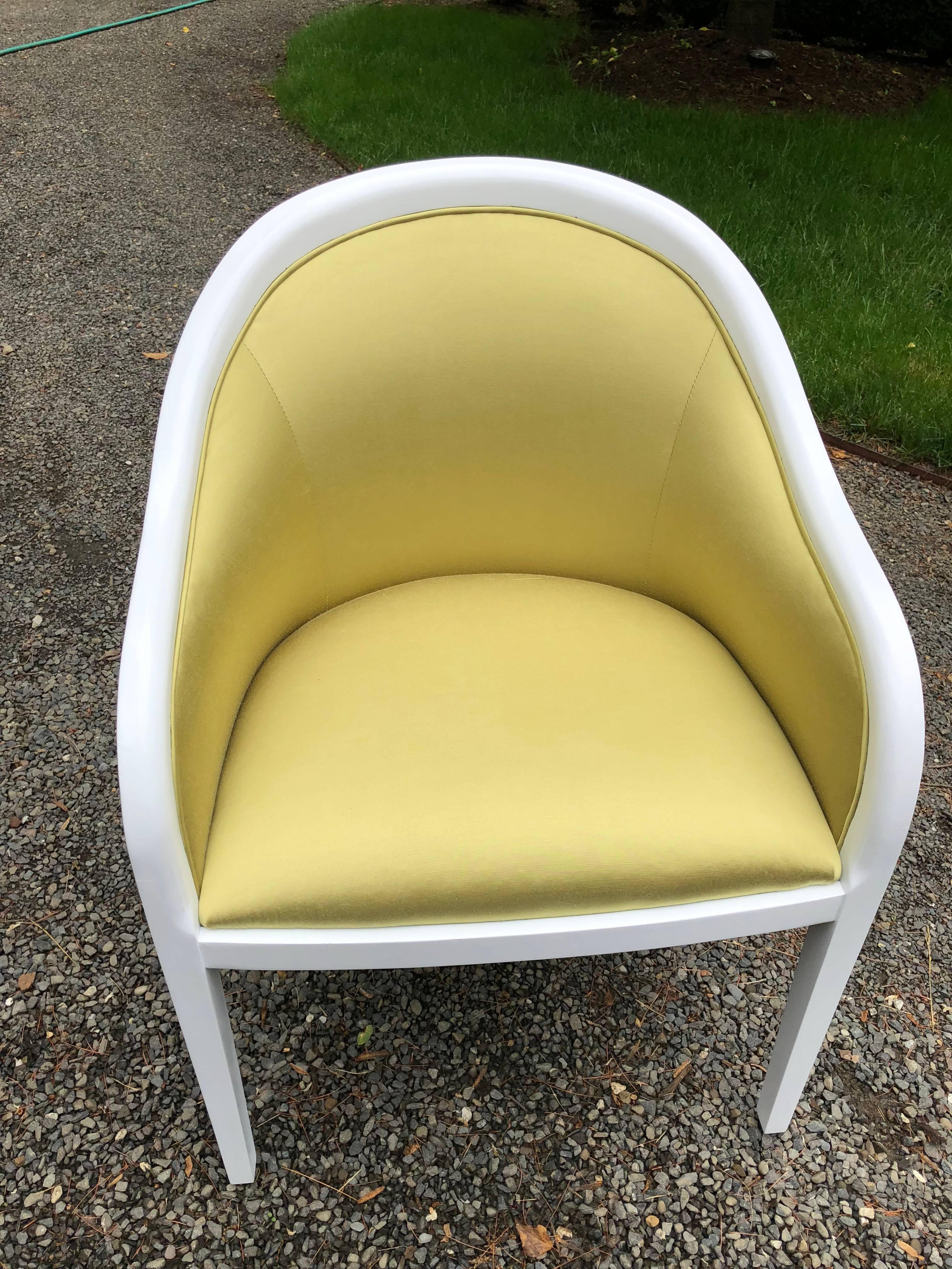 Stylish pair of Bernhardt occasional chairs in wonderful shade of citron. 
Seat width 20.25 seat depth 18.5. No labels.
 
