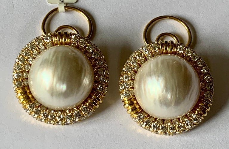Eye-Catching Retro Chanel Style 18 Karat Gold Diamond and Mabe Pearl Ear Clips  For Sale at 1stDibs | eye catching 18