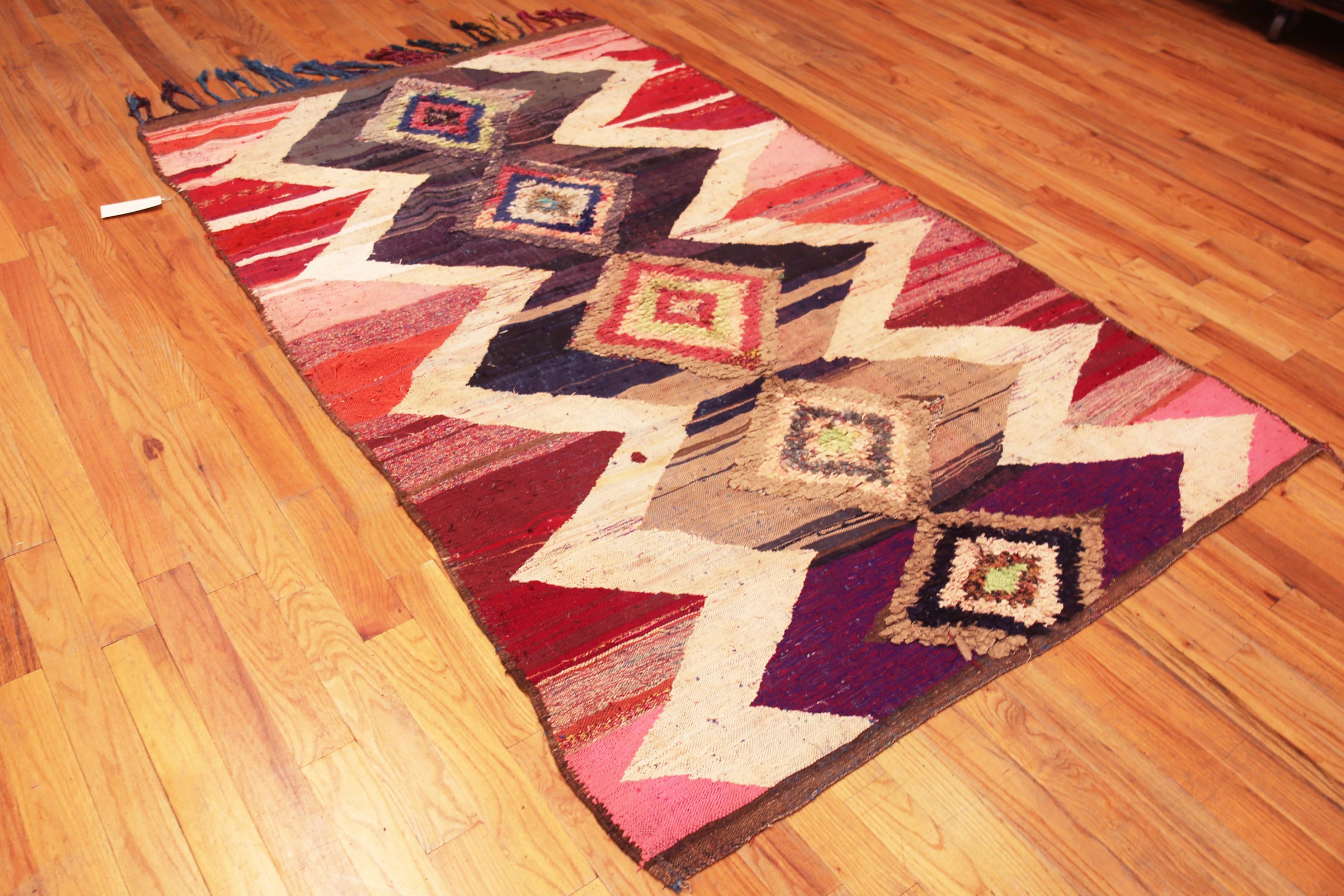 Eye-Catching Vintage Moroccan Boucherouite Geometric Rug, Country of origin: Morocco, Circa date: Vintage