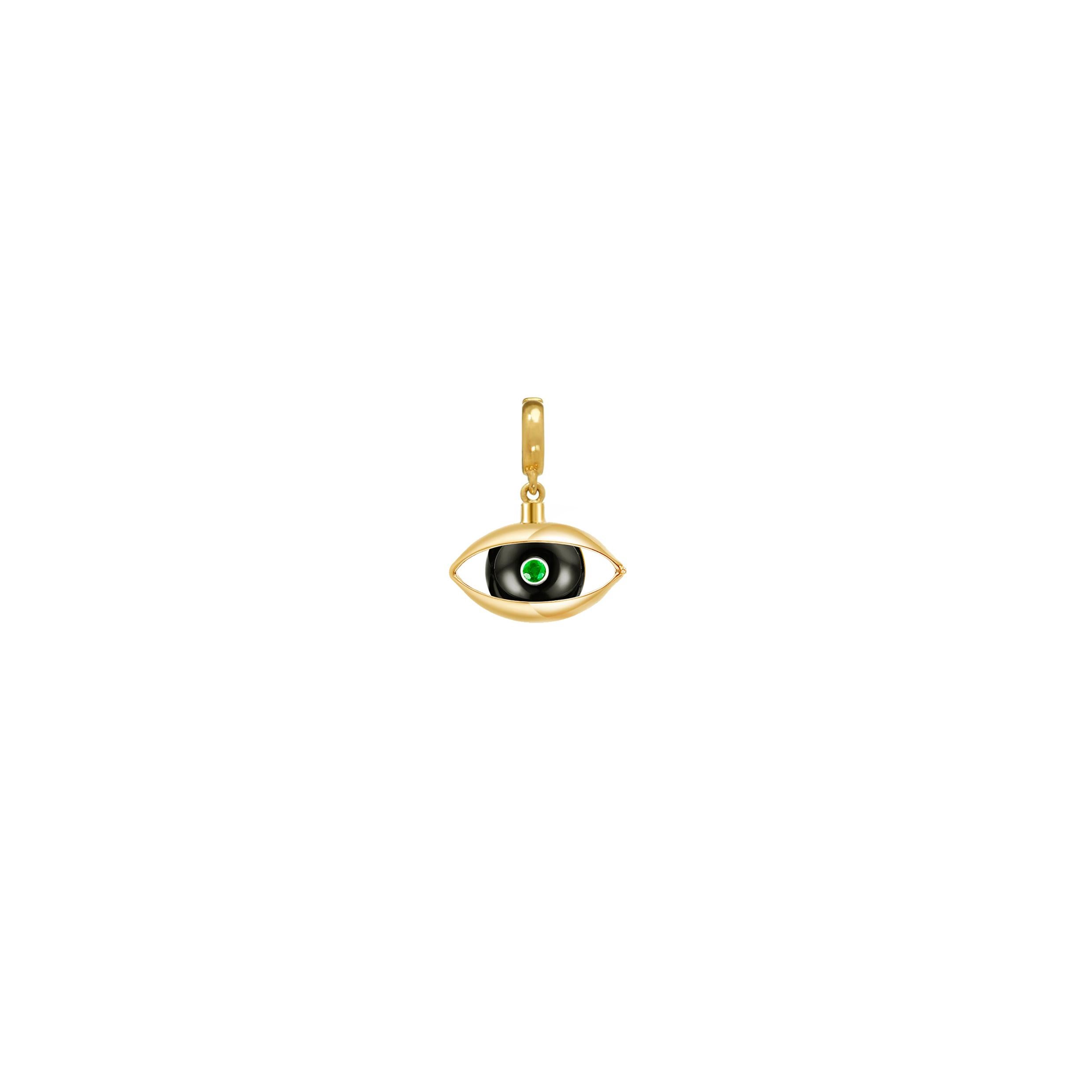 Details: 18 karat yellow gold, Akoya Pearl, ruby, diamond
H:1cm, W:1.6cm

This very unique eye charm from our signature Eye collection, it's a perfect everyday talisman, elegant and stylish. 

The Eye pieces are enchantingly joyful as well as