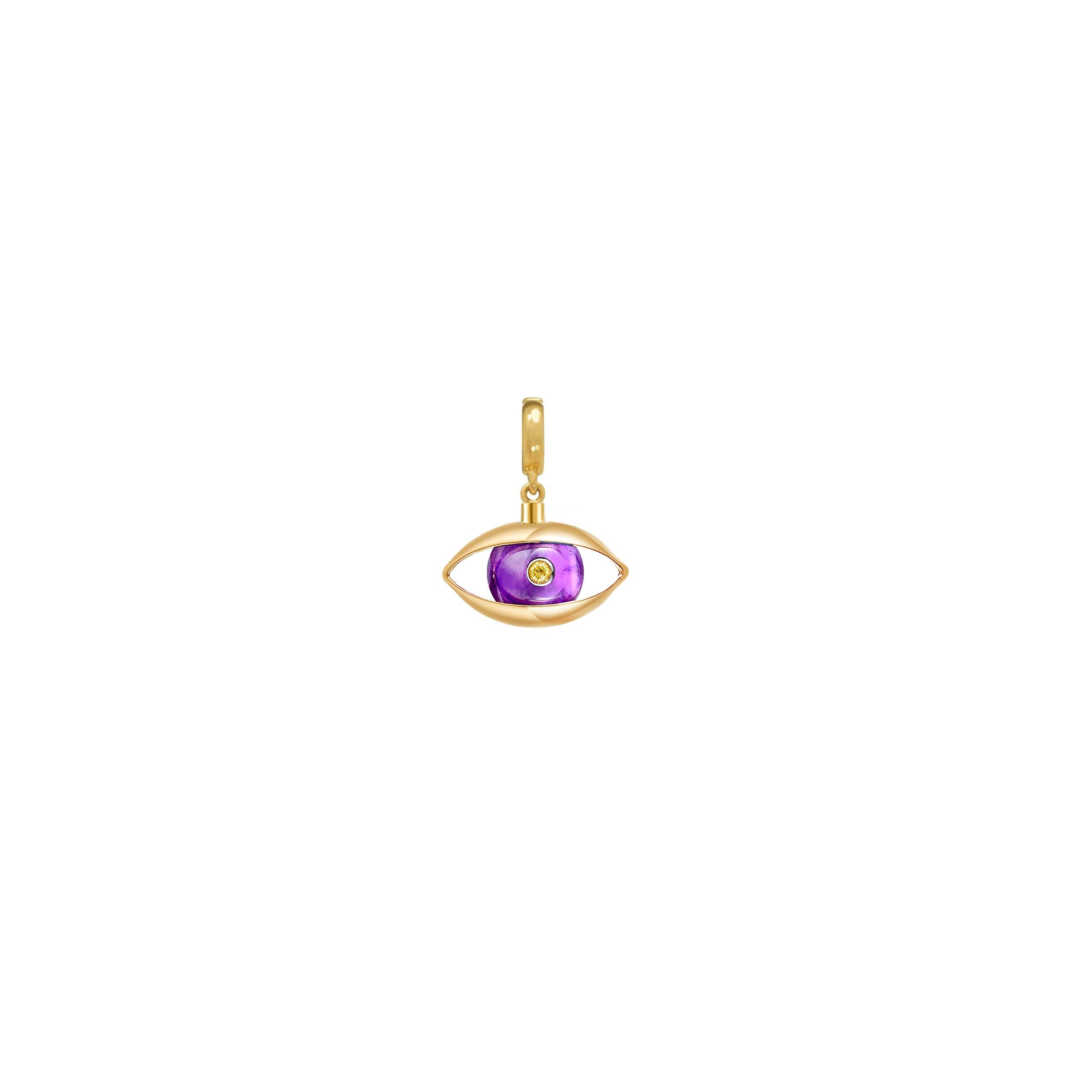 Artisan Eye Charm 18 Karat Yellow Gold Akoya Pearl Ruby Diamond For Sale