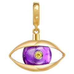 Eye Charm 18 Karat Yellow Gold Black Onyx Emerald Diamond