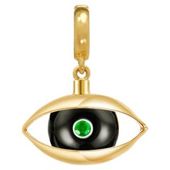 Eye Charm 18 Karat Yellow Gold Black Onyx Emerald Diamond