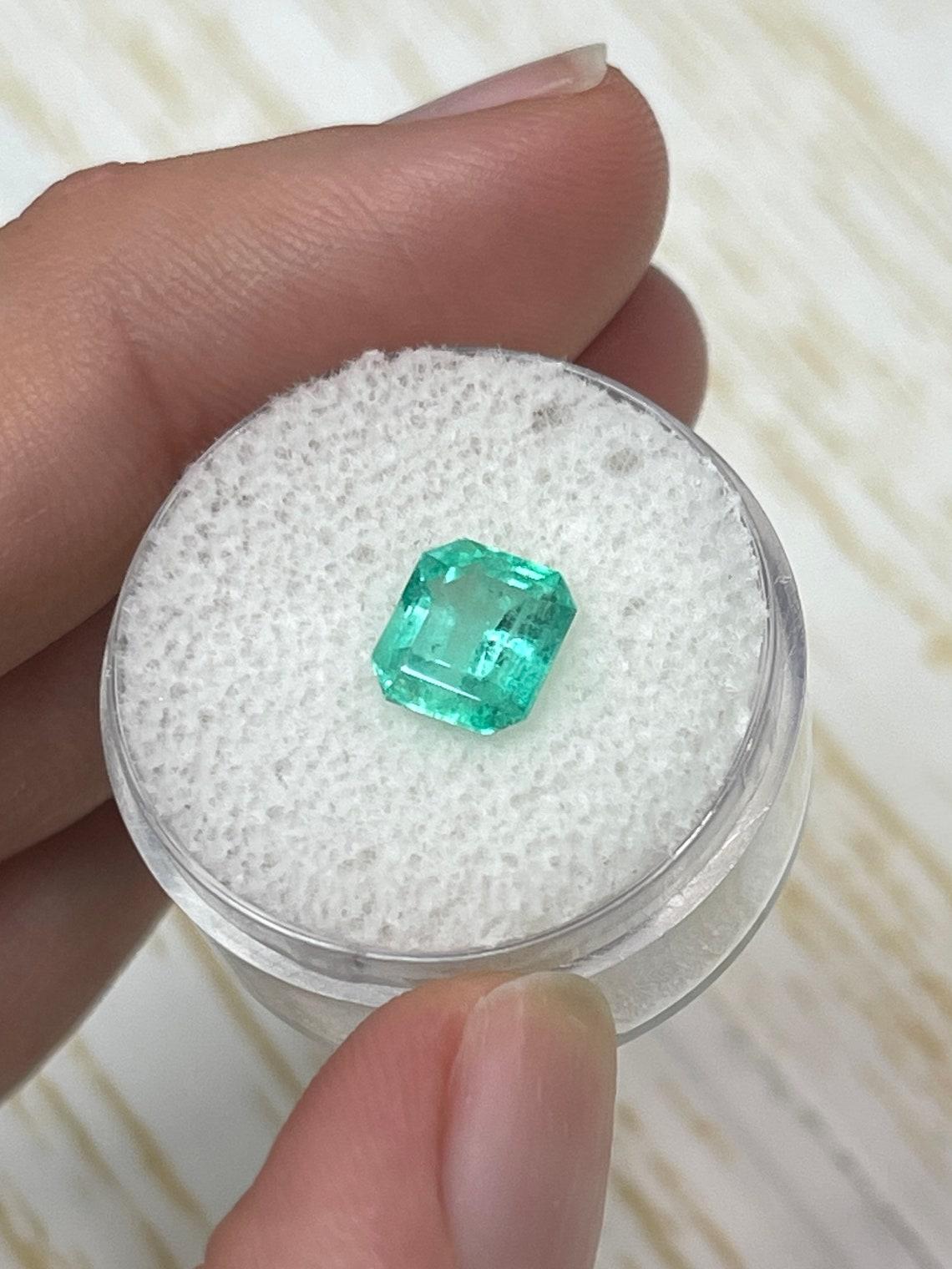 Eye Clean 2.03 Carat Bluish Green Emerald Cut Colombian Emerald Gem - May For Sale 1