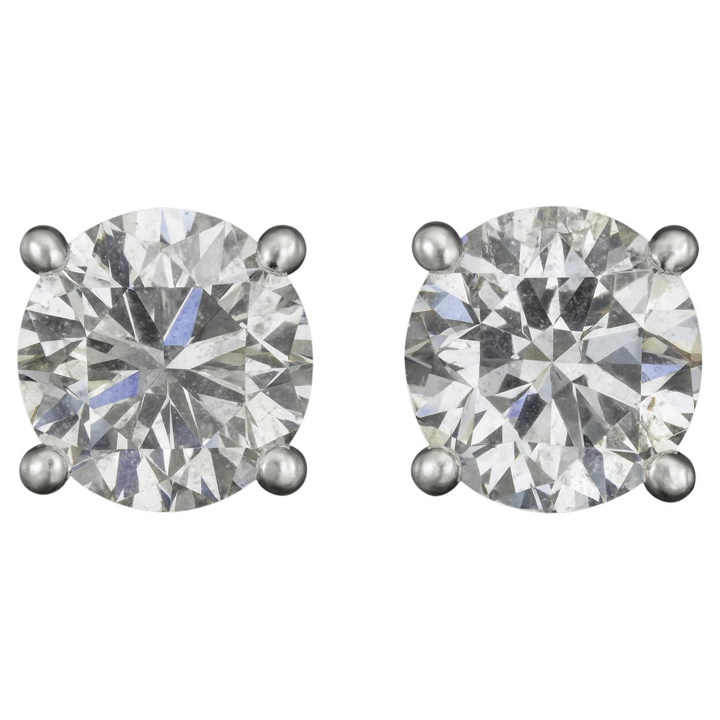 Boucles d'oreilles à diamants ronds et brillants de 3,29 carats