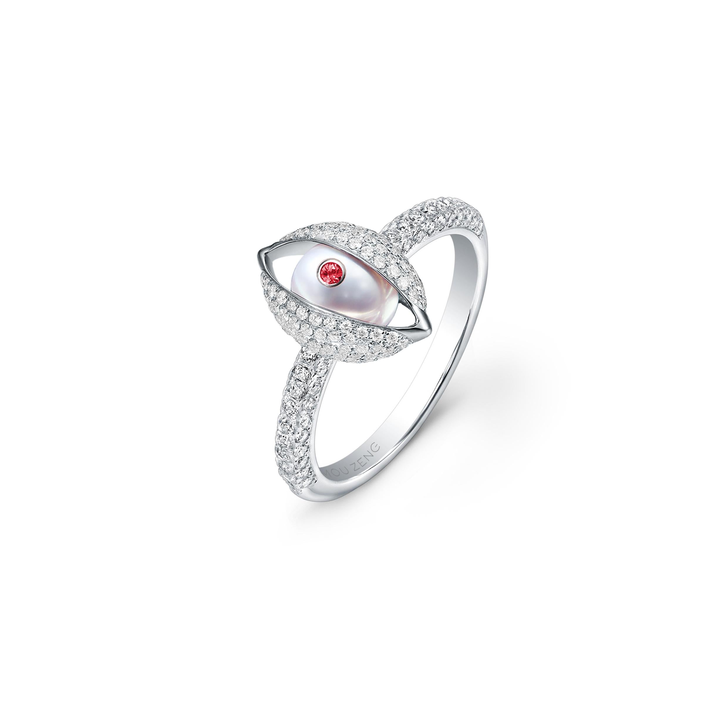 Eye Rings Diamond Eye Cocktail Ring 18 Karat White Gold Pave Diamond Tigers Eye Emerald ...