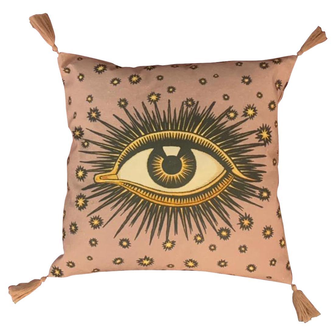 Eye Cotton Cushion Pale Pink For Sale