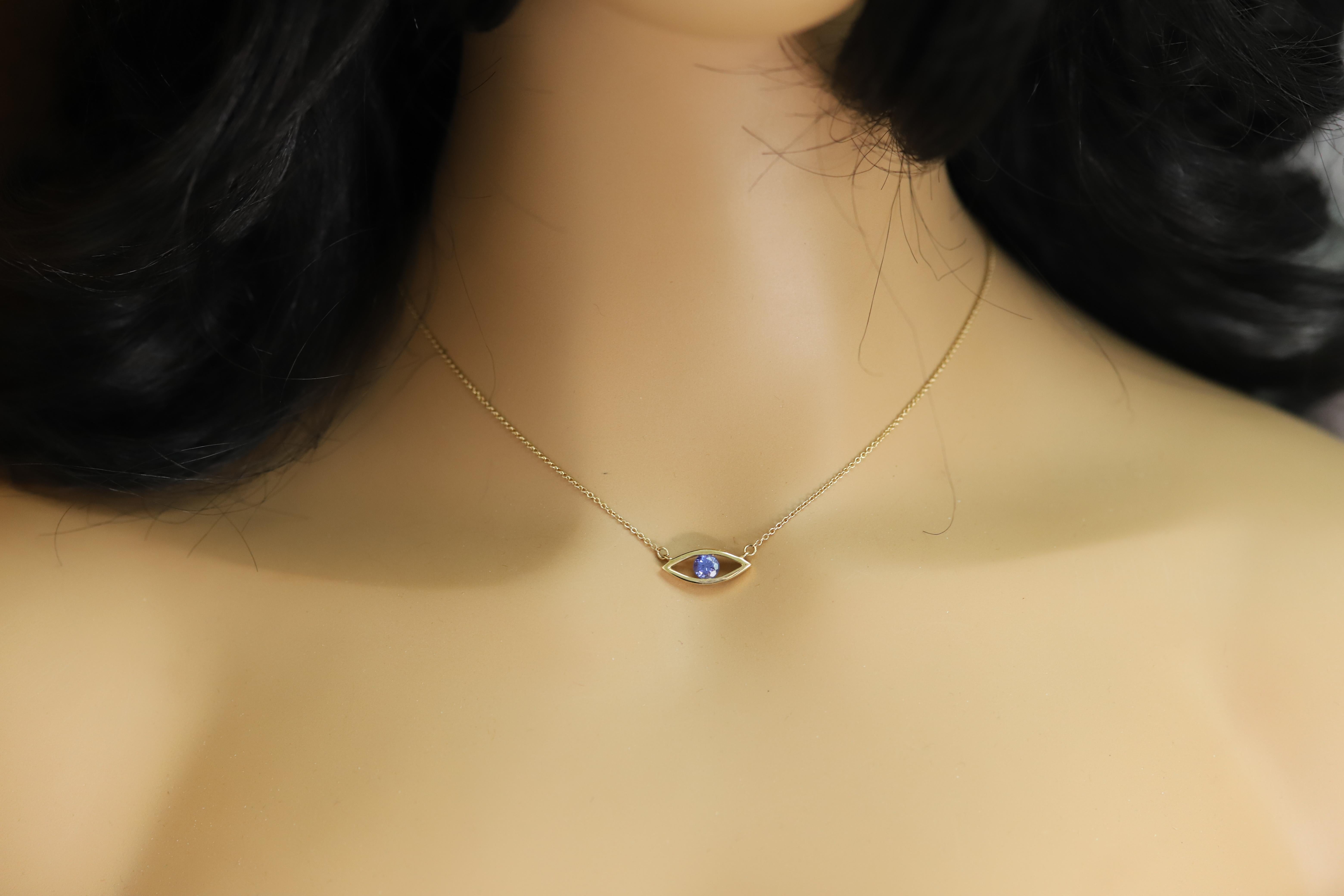 Collier de Tanzanite violette 14 carats Oeil maléfique Oeil mauve en vente 8