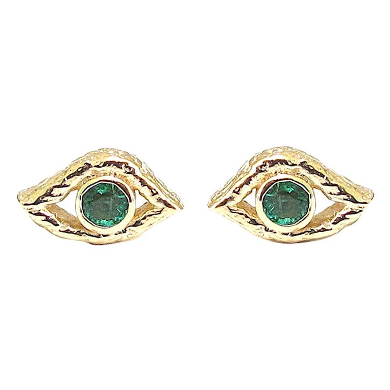 Jacqueline Rose Eye Emerald Stud Earrings For Sale