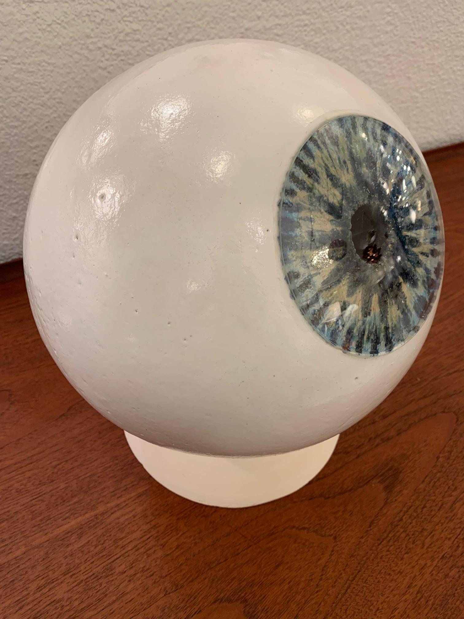 „Eye“-Skulptur aus glasierter Keramik und Glas von Pierre Eggli, Schweiz, ca. 1980 (Schweizerisch) im Angebot