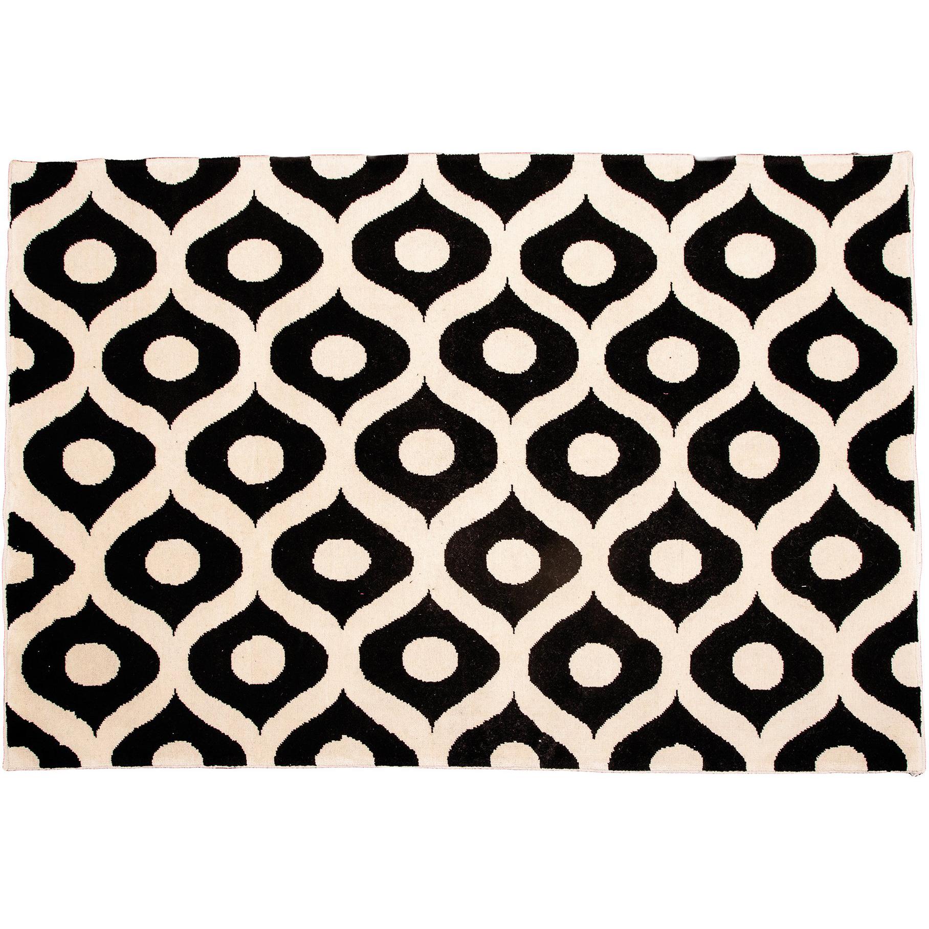 21st Century Eye Pattern Hand-Tufted Wool Rug Black and White