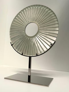 'Eye' Handcrafted White Glass and Palladium-plated Brass Sculpture Dia 17.6''