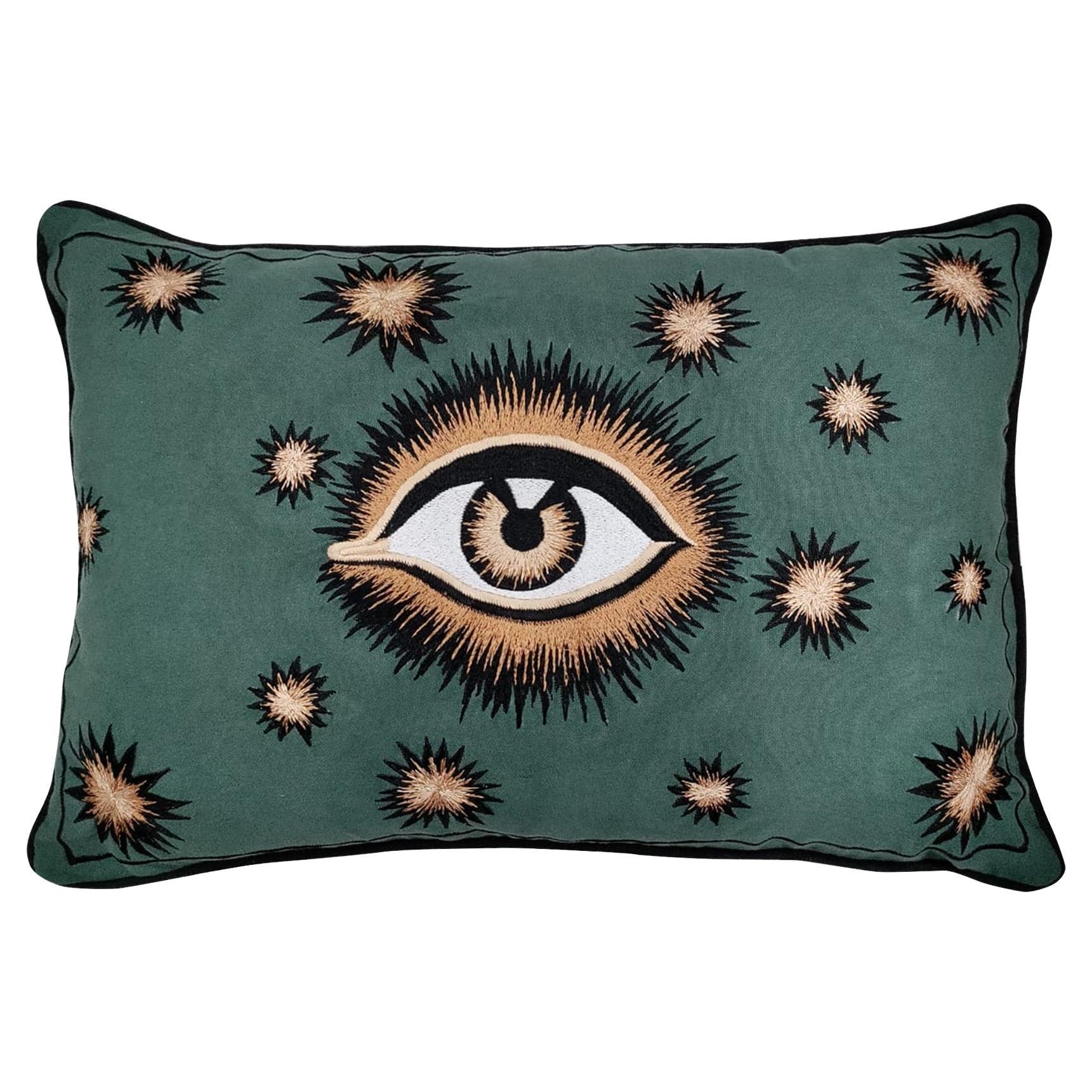 Eye Handembroidered Gren Pillow