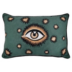 Eye Handembroidered Gren Pillow