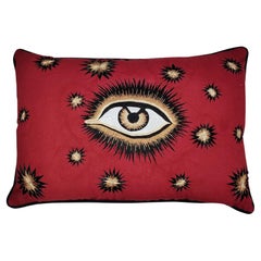 Eye Handembroidered Red Pillow
