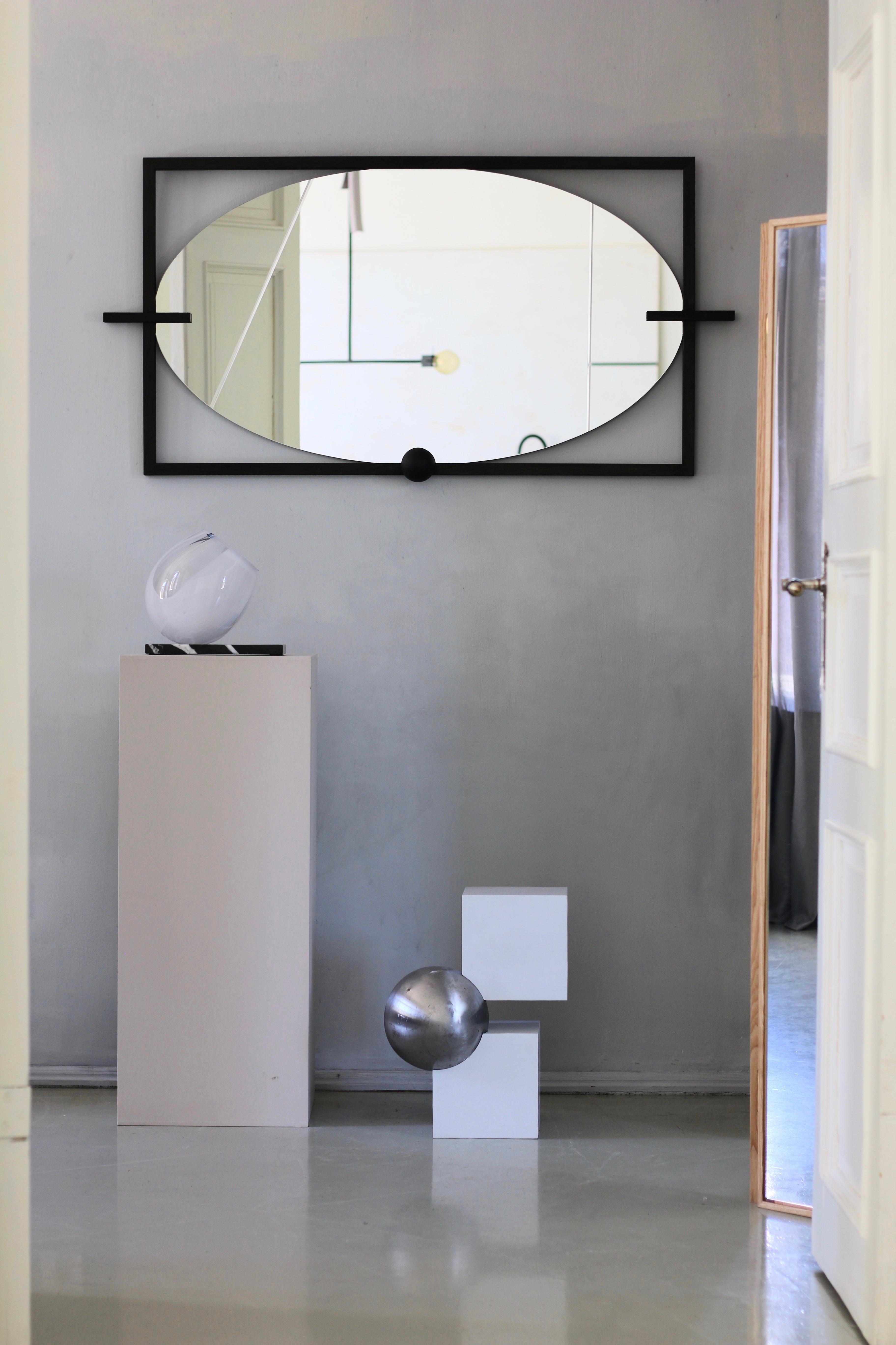 'E.Y.E.' Large Oval Wall Mirror in Black Oak  In New Condition For Sale In Riga, LV