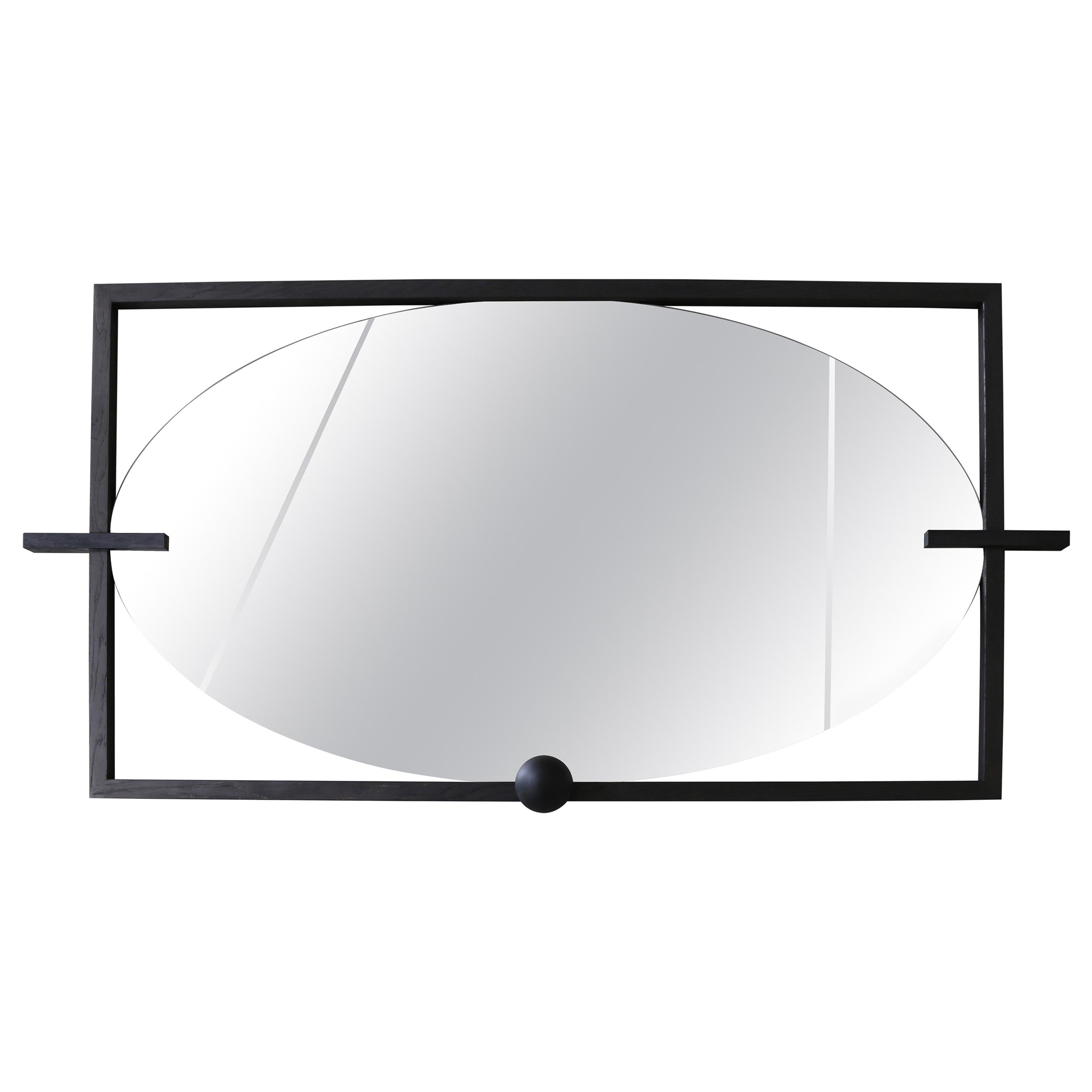 'E.Y.E.' Large Oval Wall Mirror in Black Oak 