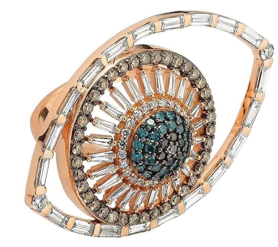 Eye Light Blue und weißer Diamant 18k Gold Ring im Zustand „Neu“ im Angebot in West Hollywood, CA
