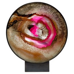  Eye of Attention, Pink, Black and Gold Glass Artwork by Yorgos Papadopoulos