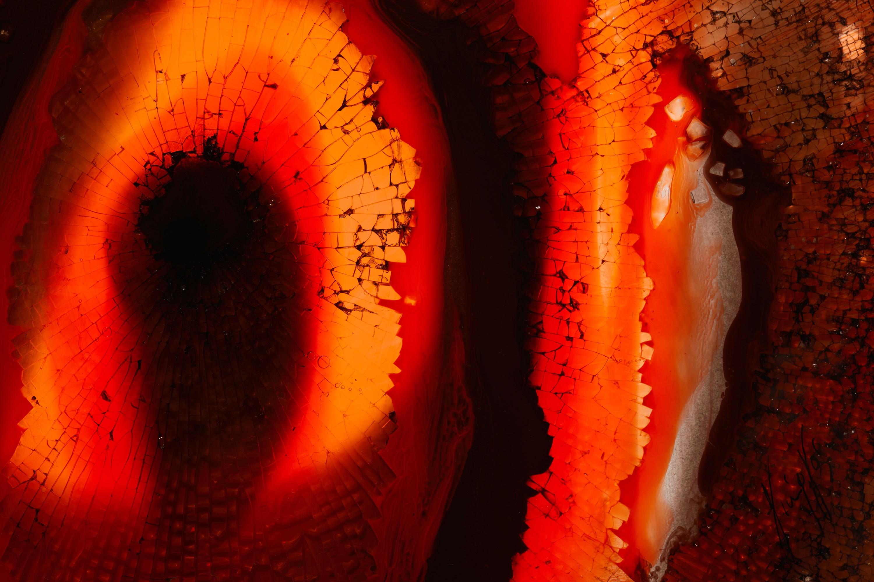 Cypriot Eye of Bravery, a Red & Black Abstract Glass Artwork by Yorgos Papadopoulos For Sale