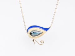 Eye of Horus 1.82ct Nigerian Sapphire with Blue Enamel 9K Gold Necklace