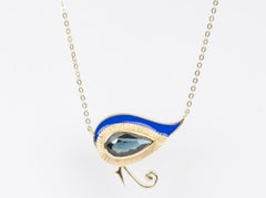 Eye of Horus 1.82 Ct Nigerian Sapphire with Blue Enamel 9k Gold Necklace R4262