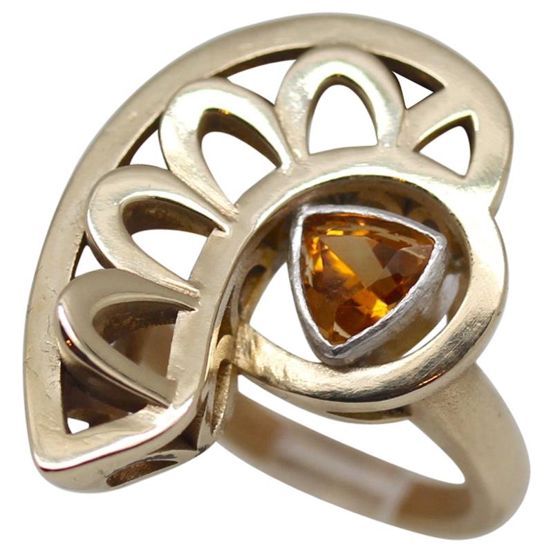 Metaalia Jewelry Eye of Horus Ring with Bezel-Set Citrine Trillion For Sale