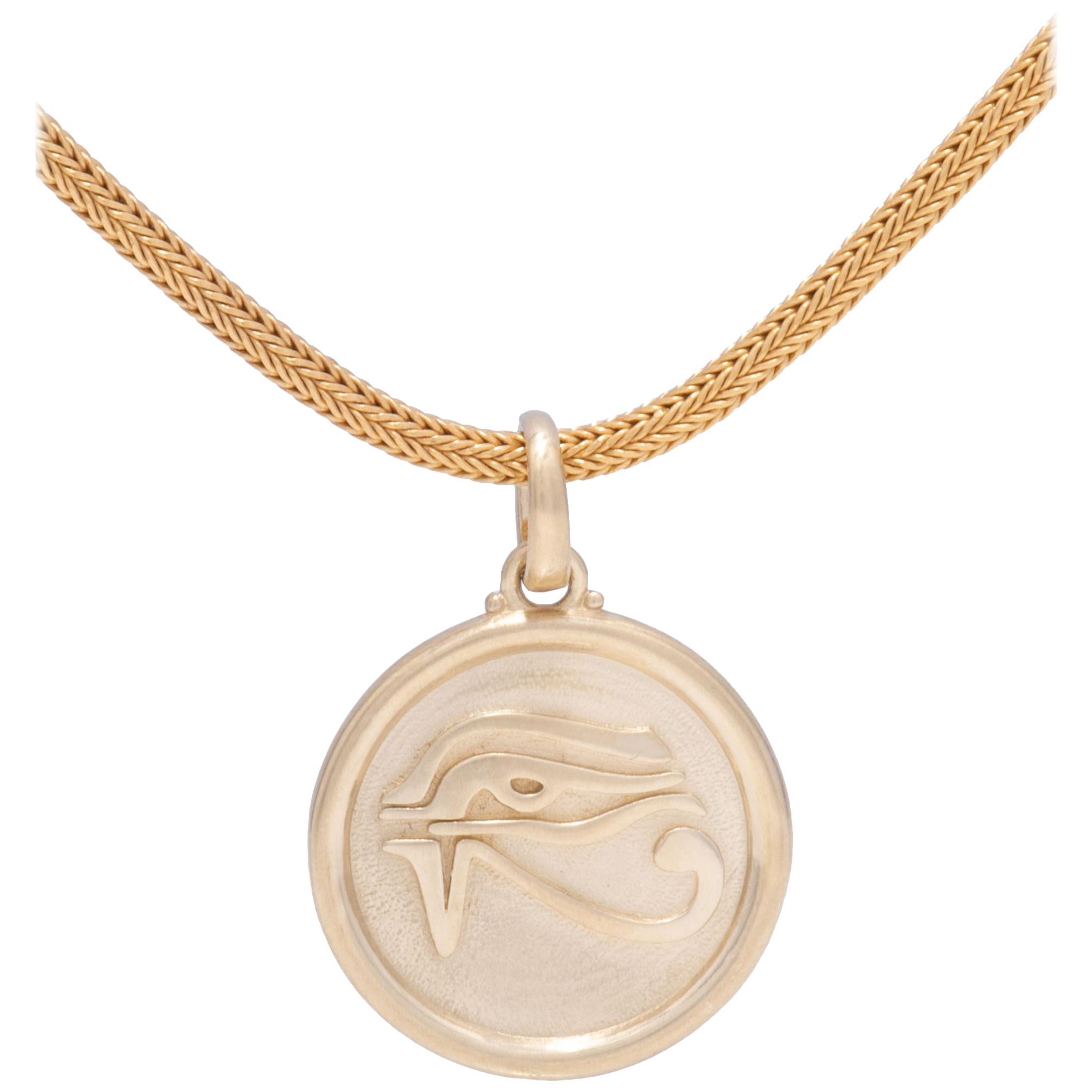 Eye of Horus Spiral Pendant Necklace with Pink Tourmaline For Sale