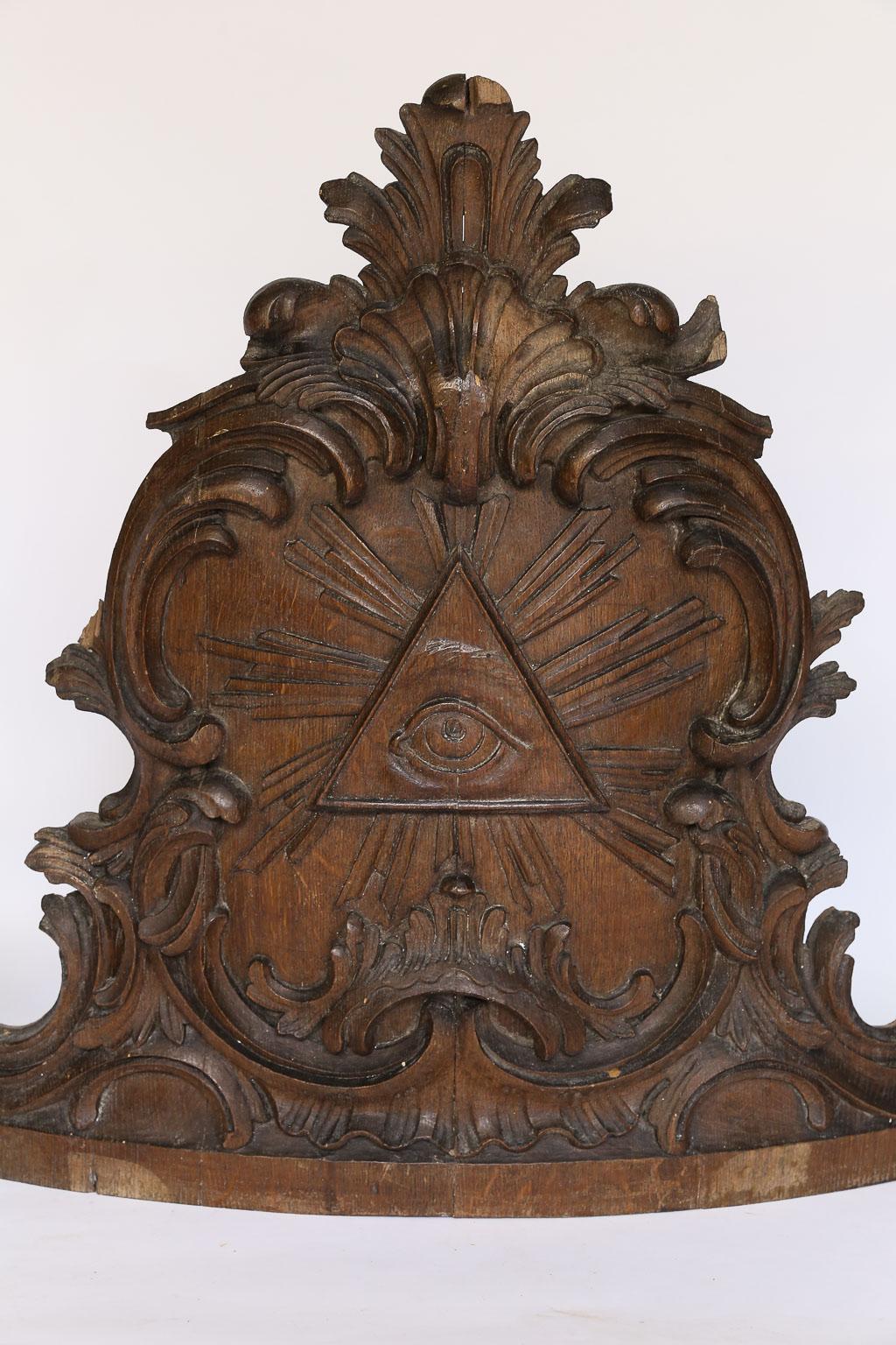 Found in the south of France. Most likely from a church in the same region. The Eye of Providence is a symbol, having its origin in Christian iconography, showing an eye often surrounded by rays of light or a glory and usually enclosed by a