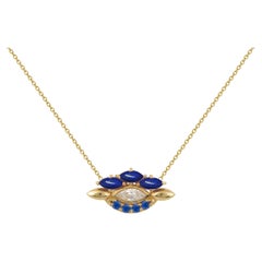 Eye Pendant in 18 Karat Yellow Gold With A Diamond, Lapis And Sapphires