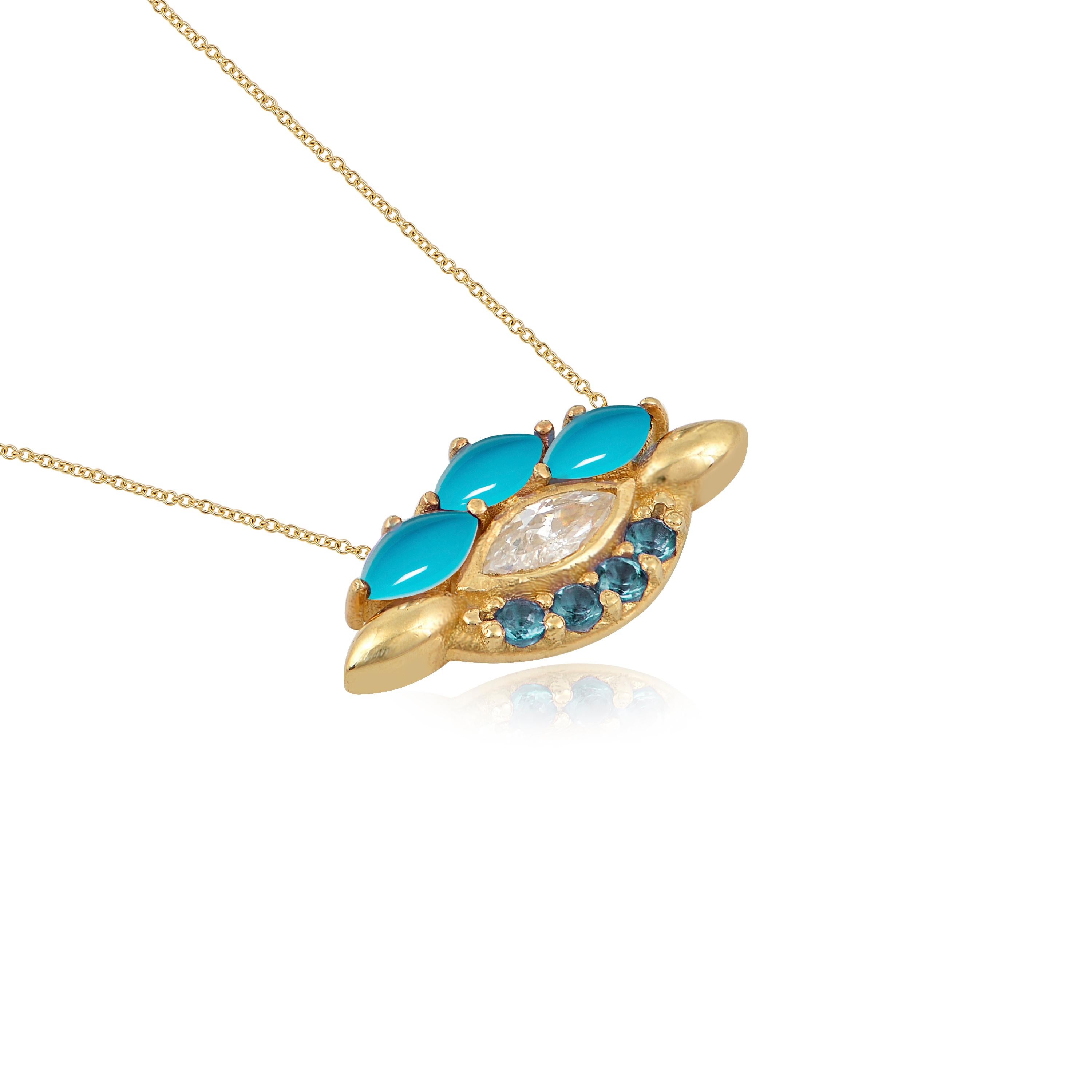 Eye Pendant in 18 Karat Yellow Gold with Colorless Diamond, Topaz And ...