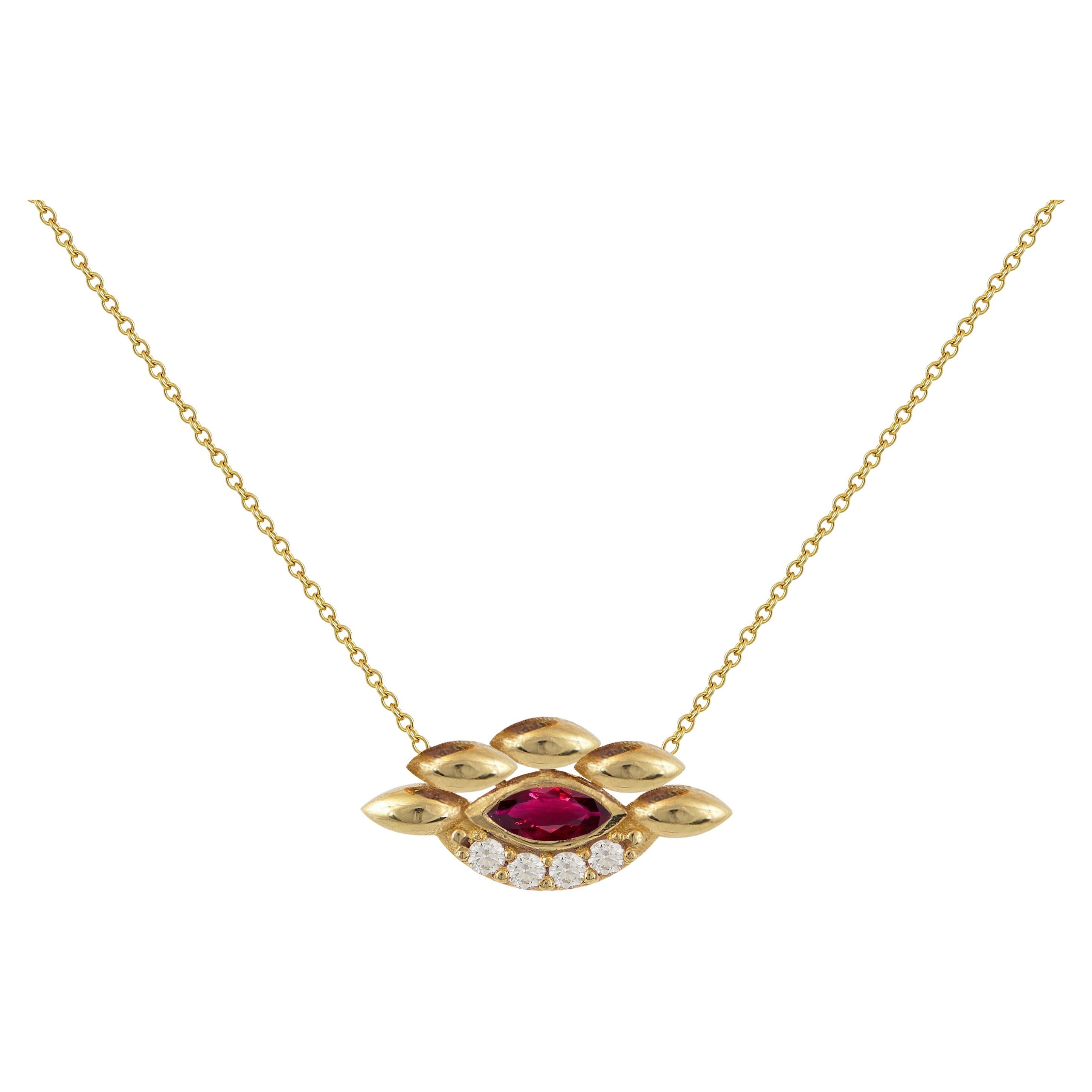 Eye Pendant in 18 Karat Yellow Gold With Diamonds And A Ruby For Sale