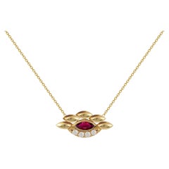 Eye Pendant in 18 Karat Yellow Gold With Diamonds And A Ruby