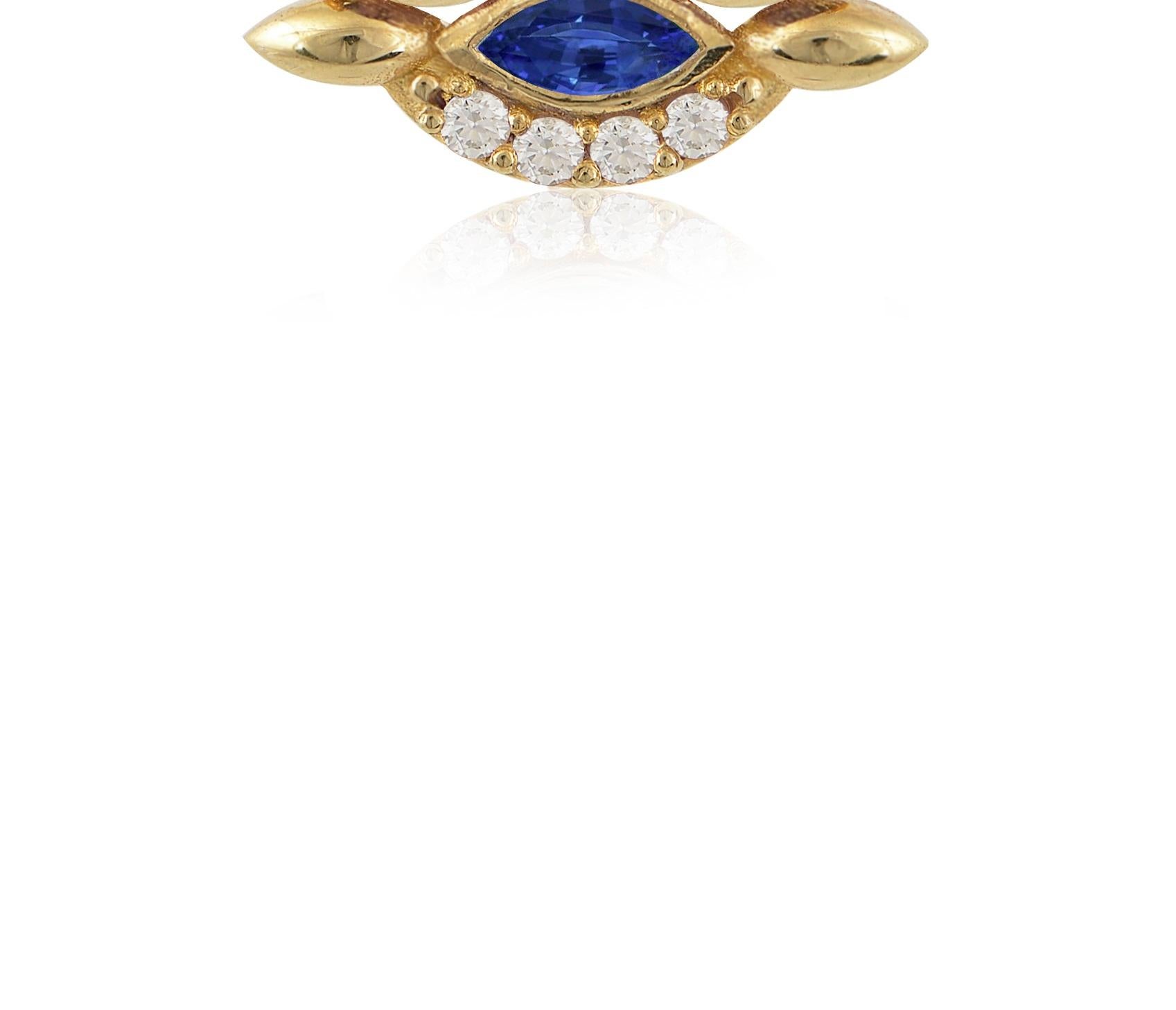 Contemporary Eye Pendant in 18 Karat Yellow Gold With Diamonds And A Sapphire For Sale