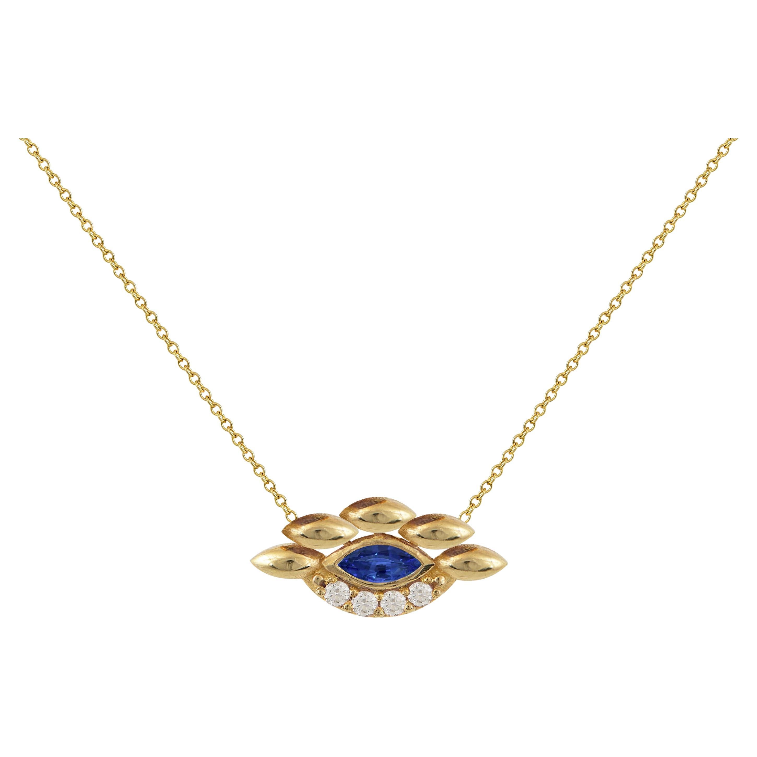 Eye Pendant in 18 Karat Yellow Gold With Diamonds And A Sapphire For Sale