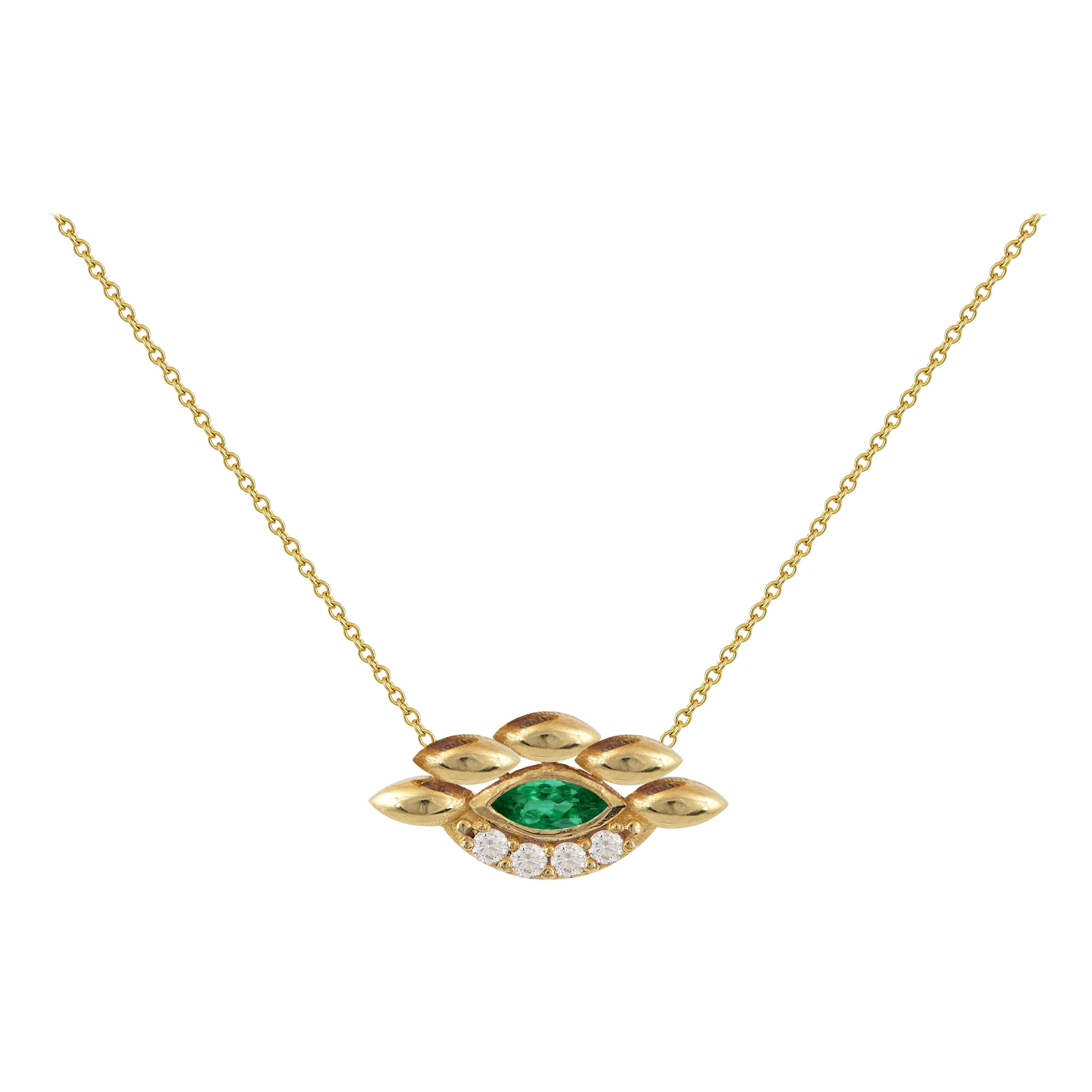 Colgante Ojo de Oro Amarillo de 18 Kilates con Diamantes y una Esmeralda