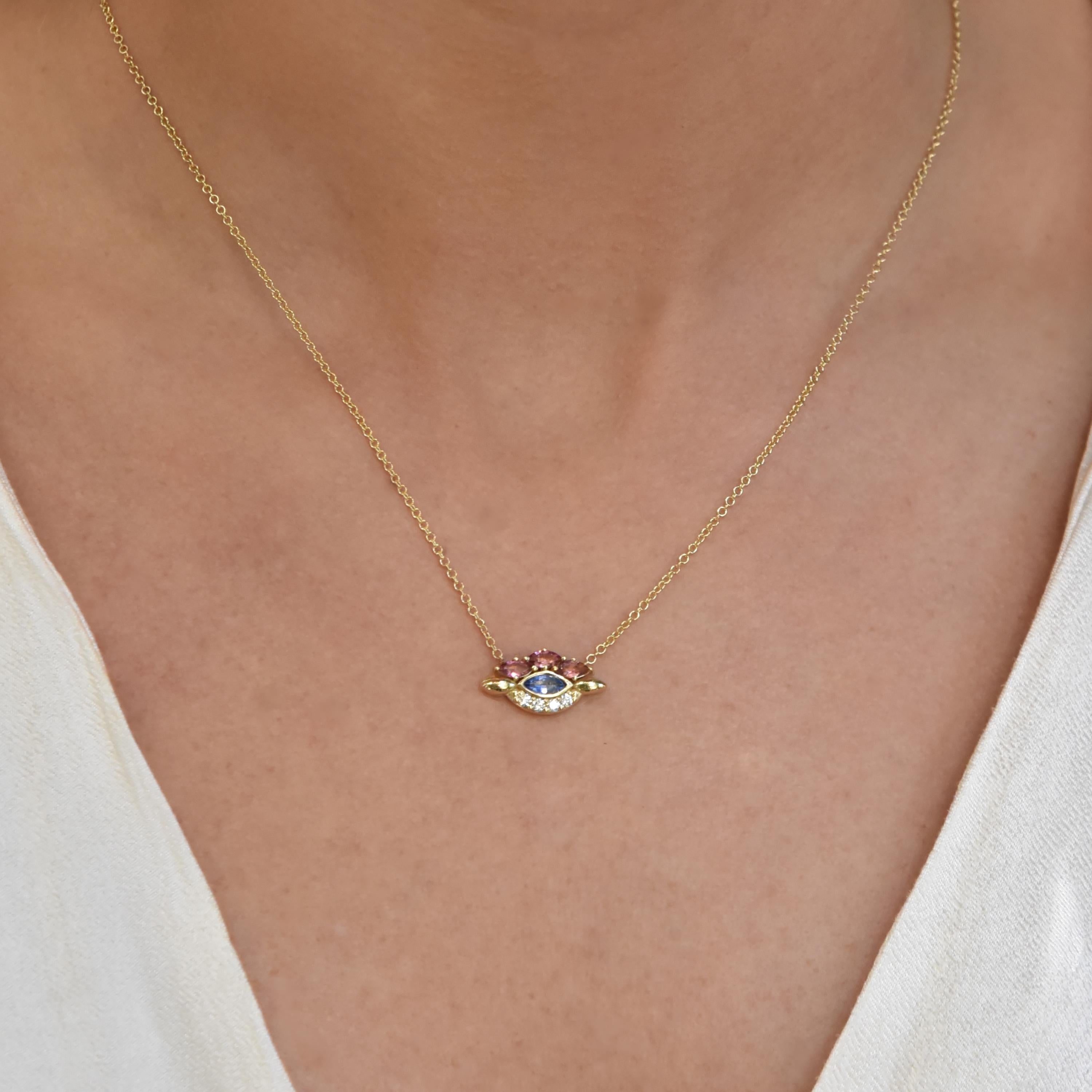 Marquise Cut Colorful Stones Eye Pendant in 18 Karat Yellow Gold For Sale