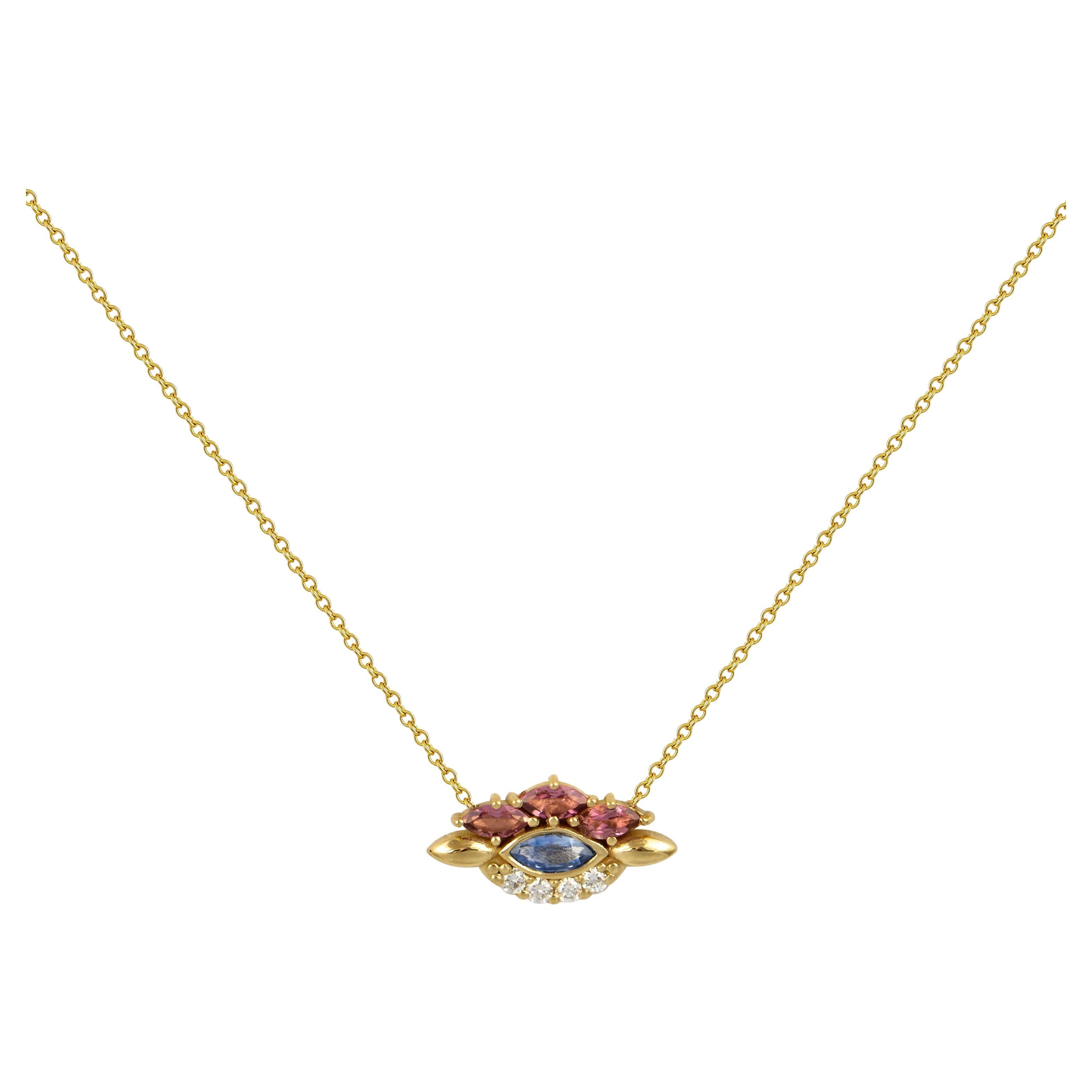 Colorful Stones Eye Pendant in 18 Karat Yellow Gold For Sale