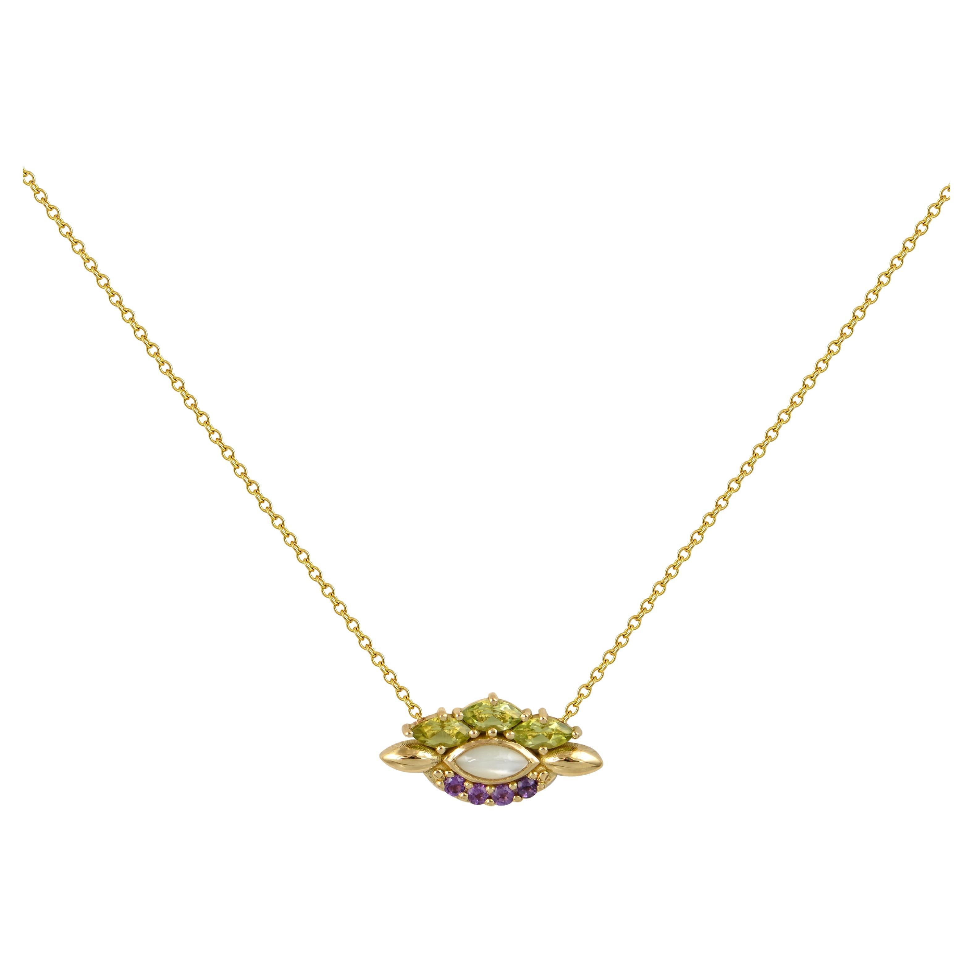 Colorful Stones Eye Pendant in 18 Karat Yellow Gold