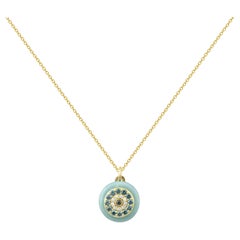 Colgante Ojo de Oro Amarillo de 18 Kt con Diamantes y Amazonita