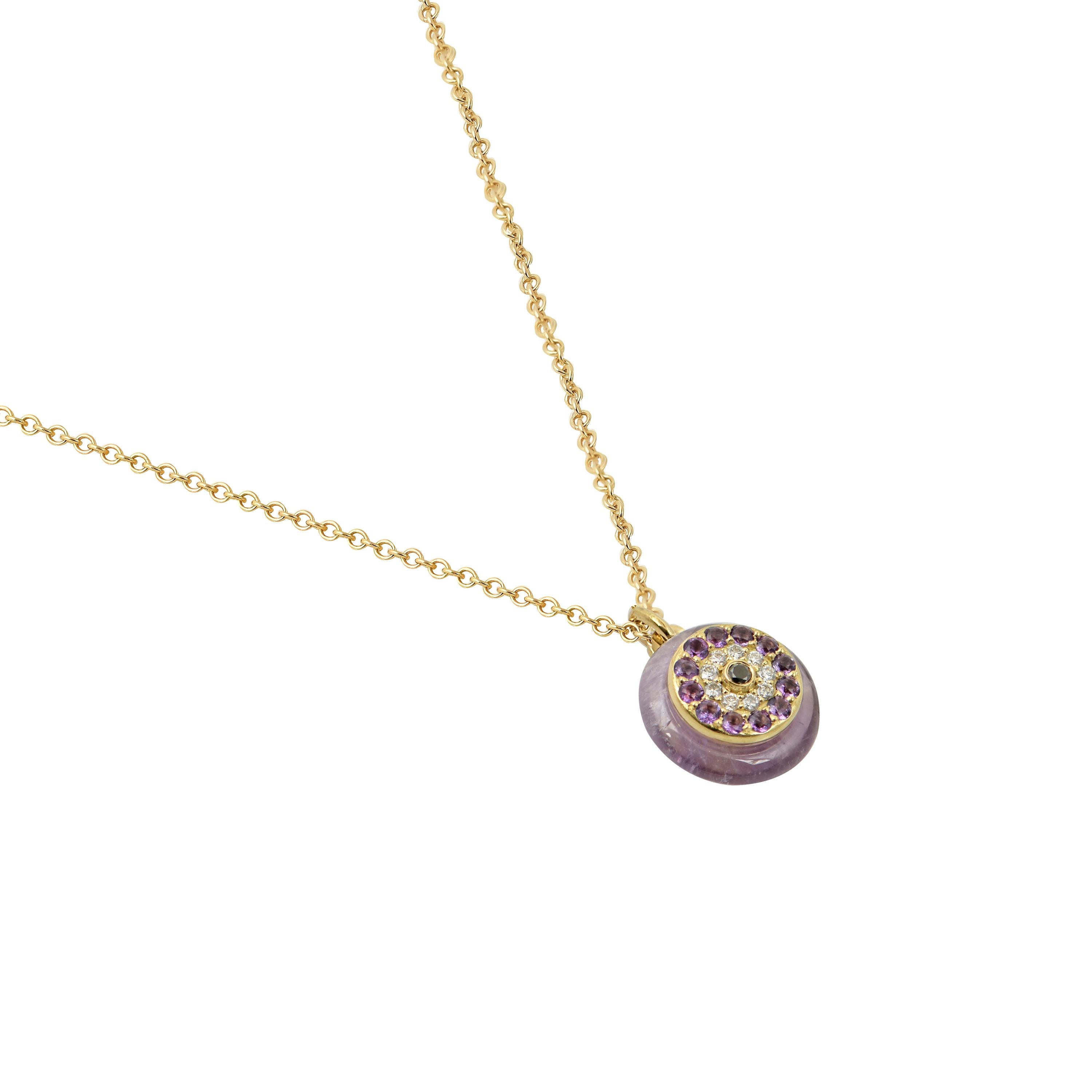 Contemporain Pendentif œil en or jaune 18Kt avec diamants et améthystes en vente
