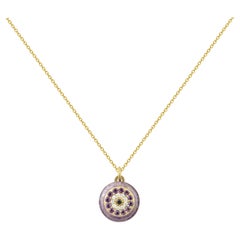 Colgante Ojo de Oro Amarillo de 18 Kt con Diamantes y Amatistas