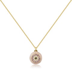 Eye Pendant in 18Kt Yellow Gold With Diamonds, Pink Sapphires And Rose Quartz