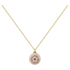 Ciondolo Occhio in oro giallo 18Kt con diamanti, zaffiri rosa e quarzo rosa