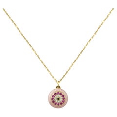 Ciondolo Occhio in oro giallo 18Kt con diamanti, zaffiri rosa e quarzo rosa