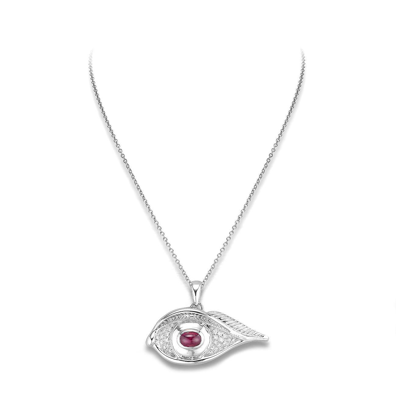 Cabochon Eye Pendant Necklace with Ruby For Sale