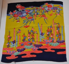 Eye-Popping Multicolor "Floating Floral" Japanese Silk Scarf