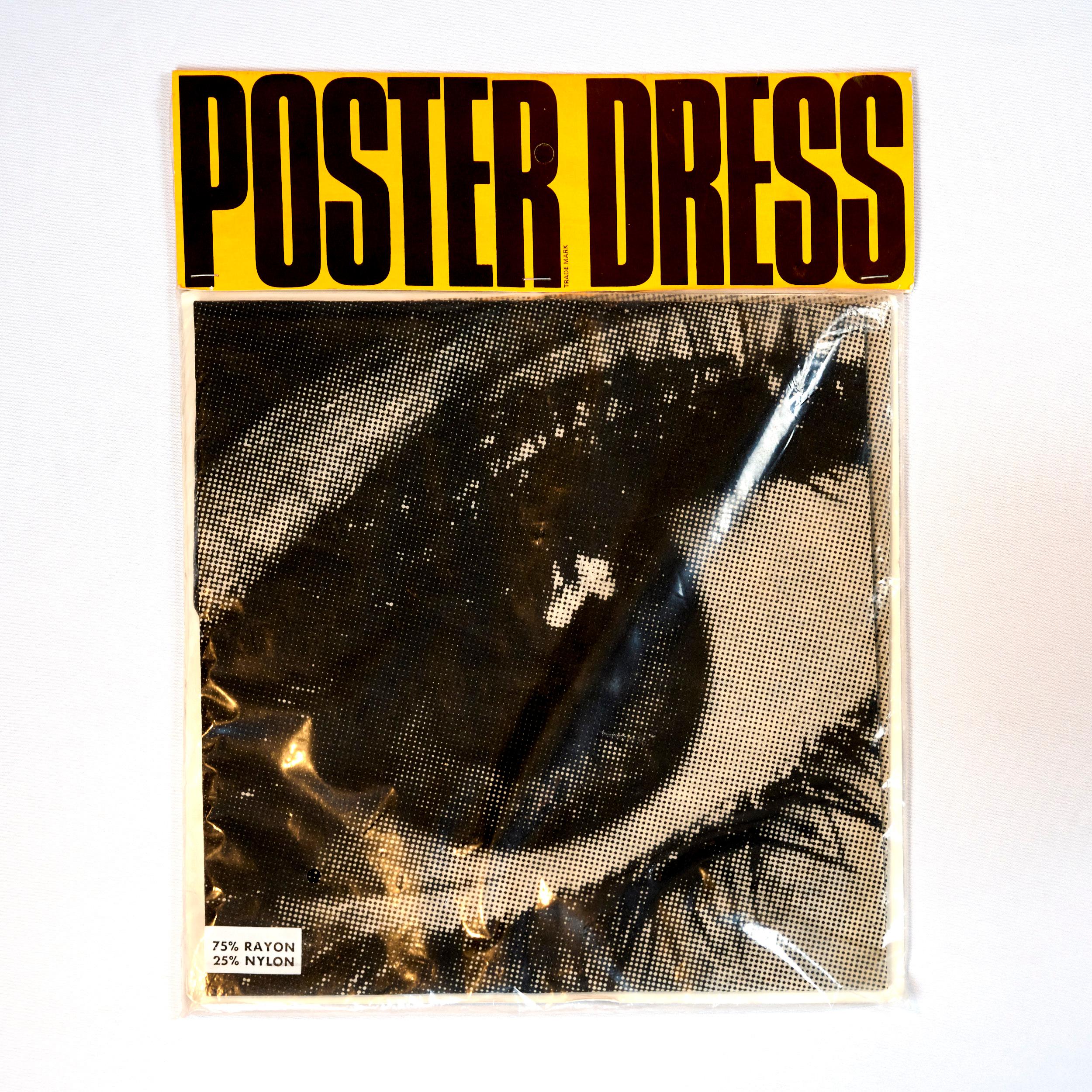 1st edition 1968. 'Poster Dress - Eye', a disposable paper dress screen printed tissue, wood pulp and rayon mesh, with internal 'Poster Dresses' label, in the original packaging, with an orange tab, 'by Poster Dresses Ltd. London, England.
Made in